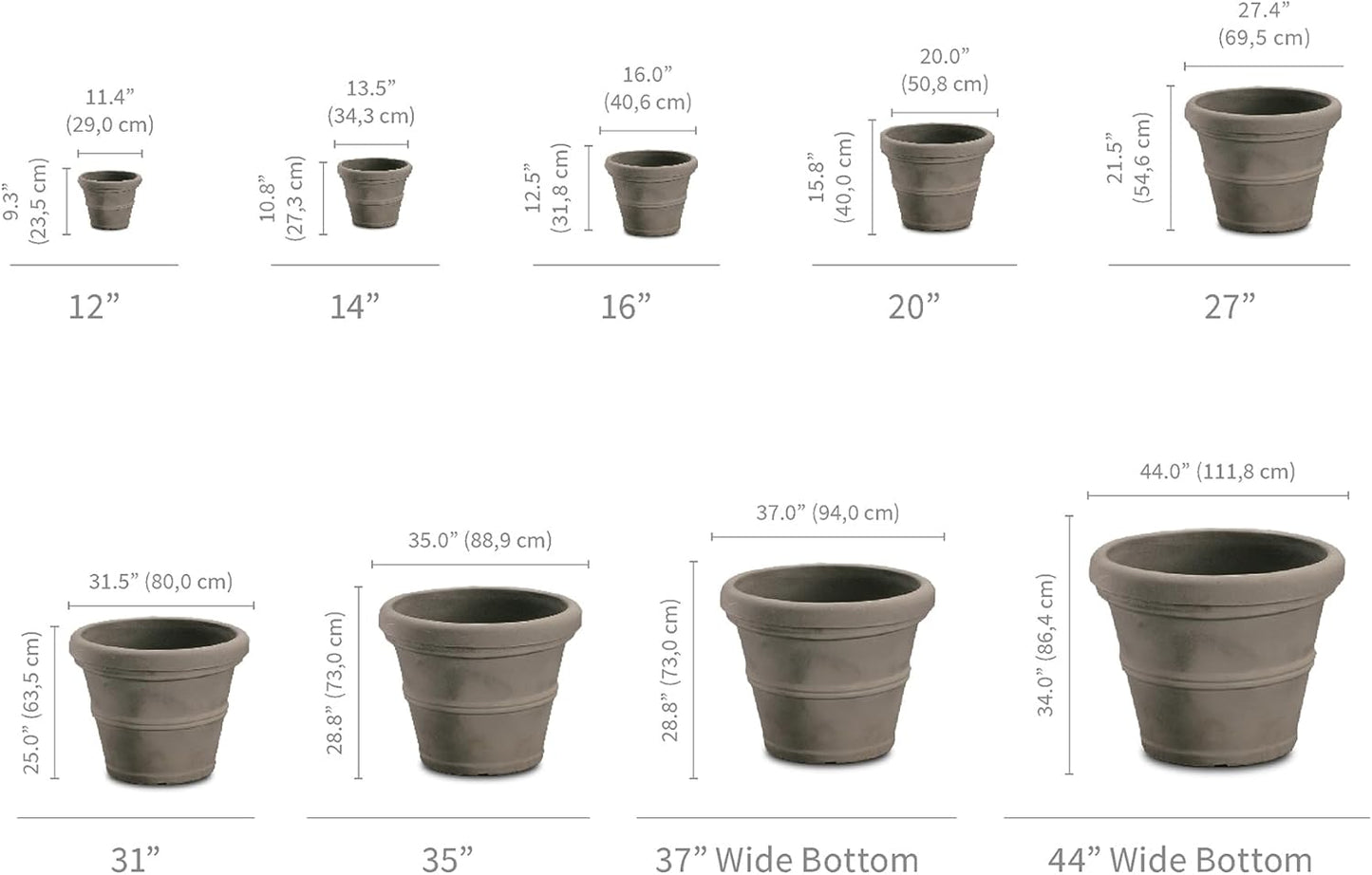Crescent Garden Brunello Planter, Classic Rolled-Rim Plant Pot, Plastic Indoor-Outdoor Planter, 12-Inch (Weathered Terracotta-Color)