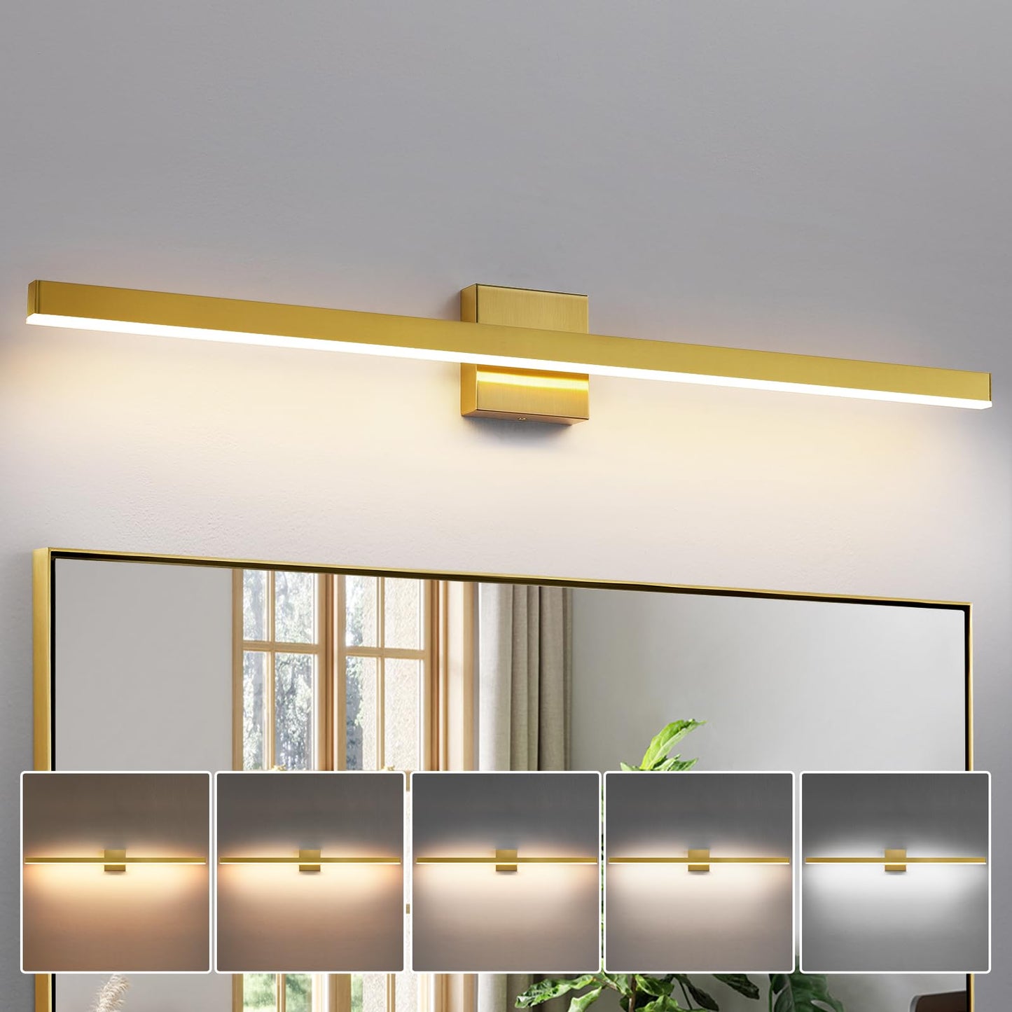 Kaisite Brushed Gold Vanity Light For Bathroom Above Mirror 39 Inch Led 5Cct Bathroom Lighting Fixtures Dimmable Modern Bath Wall Light Fixture Over Mirror