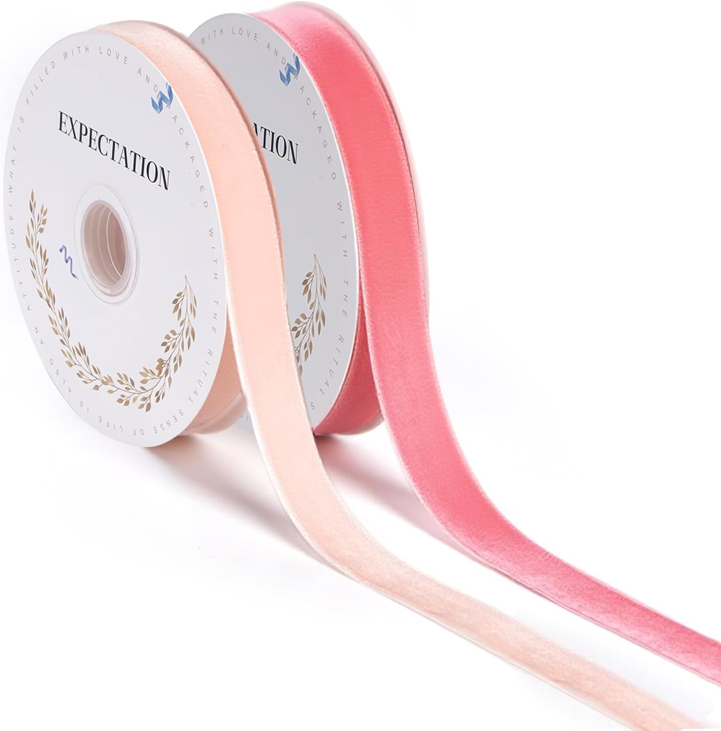 Pink Velvet Ribbon 5/8'' 2 Rolls Total 30 Yards, Use for Gift Wrapping, Christmas Tree, Wreath Decoration, DIY Crafts (Pink, Light Pink)
