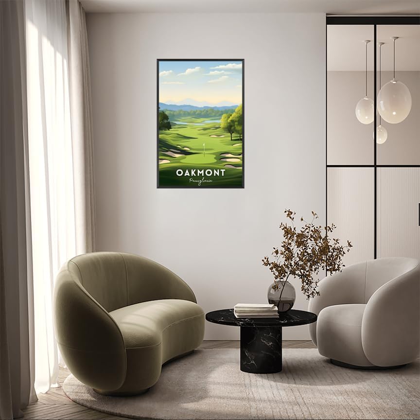 Oakmont Golf Course Poster Usa Travel Landscape Canvas Wall Art Unique Golf Lover Aesthetic Pictures Prints Painting For Living Room Bedroom Office Wall Decor 24x36in Wframed