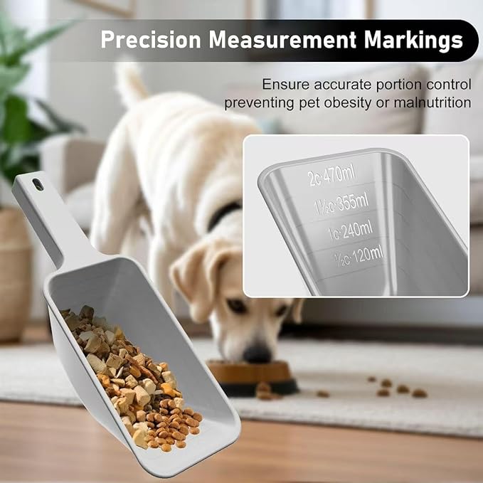 Food Scoop, Cup Capacity Dog Food Scooper With Measuring Lines For Dog, Puppy and Cat Coffee Bean Scoop, Flour Scoop 2 Pack (Grey)
