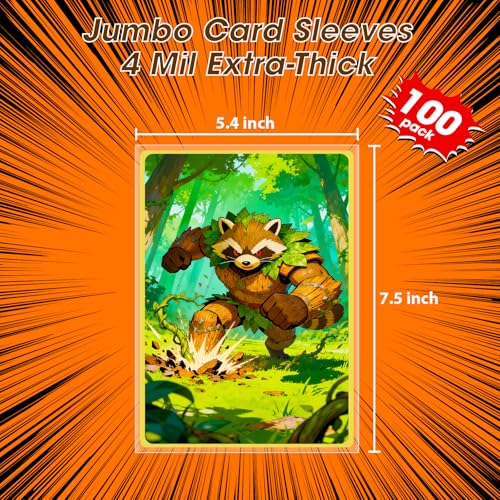 100 Pack Jumbo Card Sleeves Size L (5.4"x7.5") 4 Mil - Oversized Card Sleeves for Thick Trading Cards, Sports & Photos Sto...