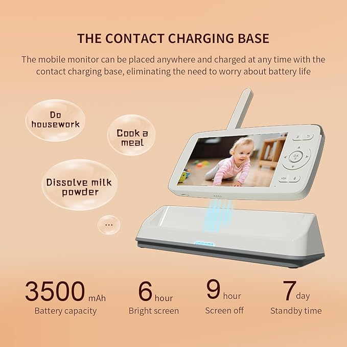 Smart Baby Monitor with 1080P Camera, Night Vision, 2-Way Audio & Cry Detection | WiFi/No WiFi, Temp Sensor, 1000ft Range, Rechargeable Parent Unit for Nursery