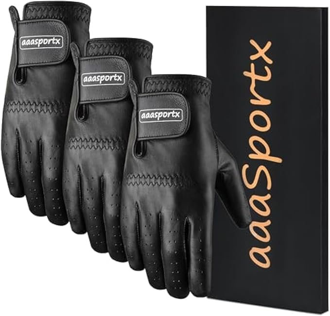aaasportx Golf Gloves Men 3 Pack for Golfer (Worn On Left/Right Hand) Golf Glove Breathable Comfotable Fit Great Golf Gifts