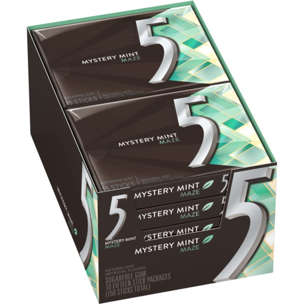 5 Gum Sweet Mint Sugar Free Chewing Gum Bulk, 15 Stick Box (Pack of 10)