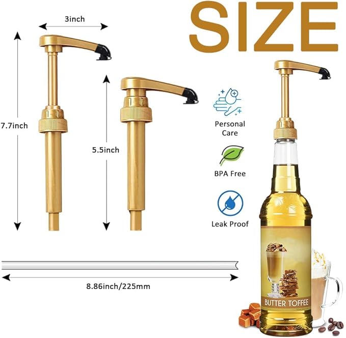 8 pcs Syrup Pumps with Cap to Avoid Dripping, Leak Proof Coffee Syrup Dispenser, Fits 25.4 Oz/750ml Coffee Flavoring Syrup Bottles, Great for Home & Coffee Bar Drinking Mixes, Cocktails, Beverage