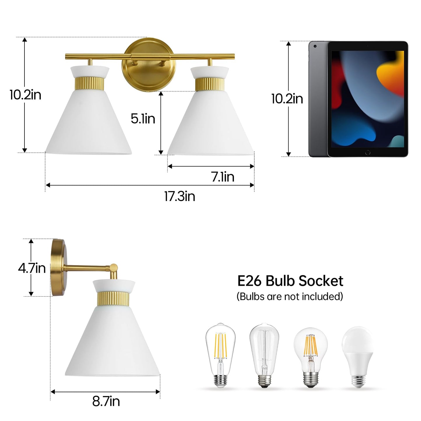 Woshitu 2-Light Bathroom Vanity Light Fixtures, Brass Gold Metal Wall Sconce With Frosted Glass For Modern Home Decor