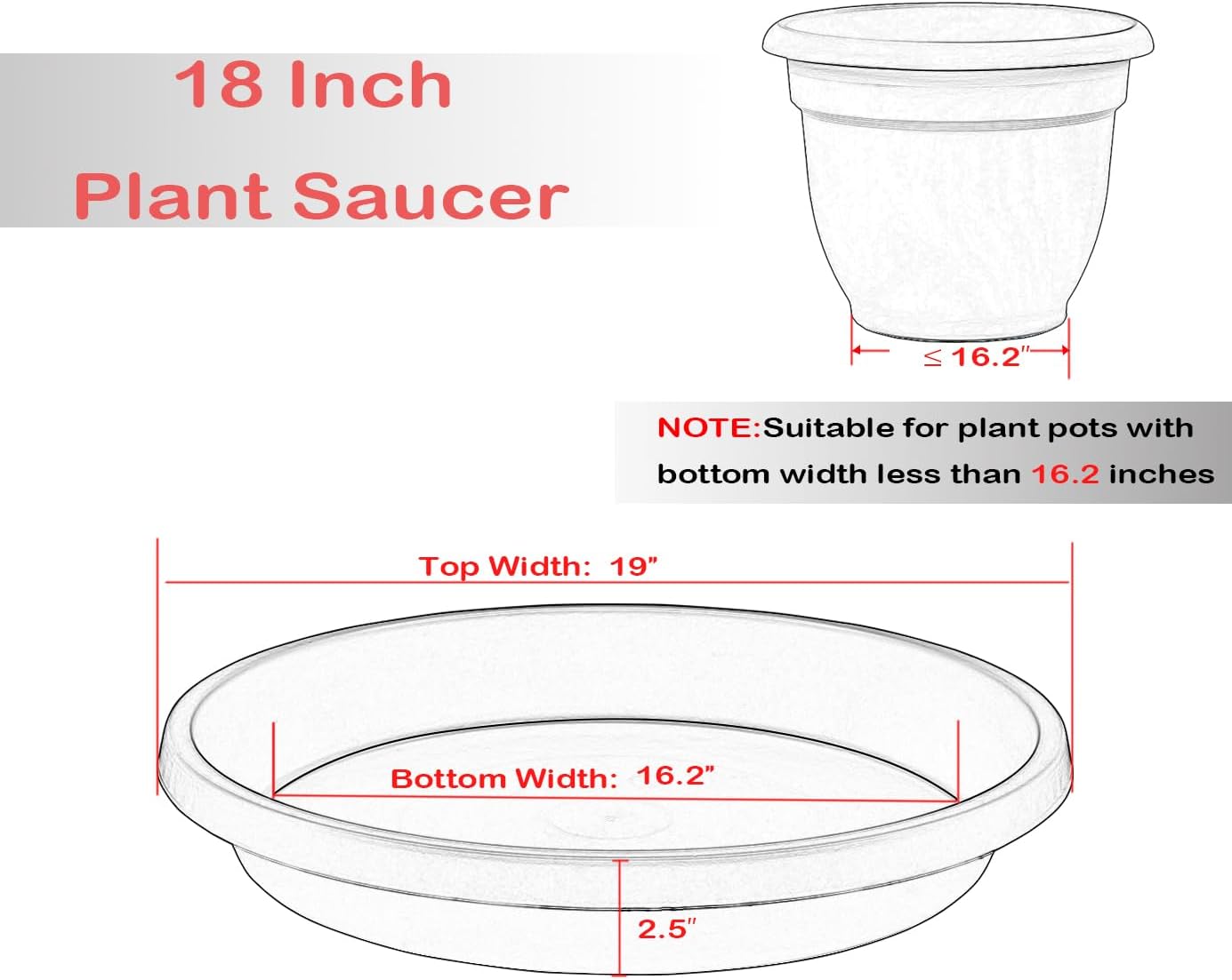 4 Pack Large Plant Saucer 18 Inch, Extra-Large Deep Plastic Plant Trays for Pots, Plant Water Catcher Tray for Plants, Flower Pot Saucers, Plant Saucers for Indoors Outdoor