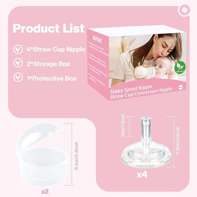 Sippy Spouts for Philips Avent Anti-Colic Baby Bottles, Food Grade Soft Silicone Straw Cup Nipples, [Variable Flow] [Spill-Proof] [BPA-Free],6m+, 4 Count (Straw Nipples)