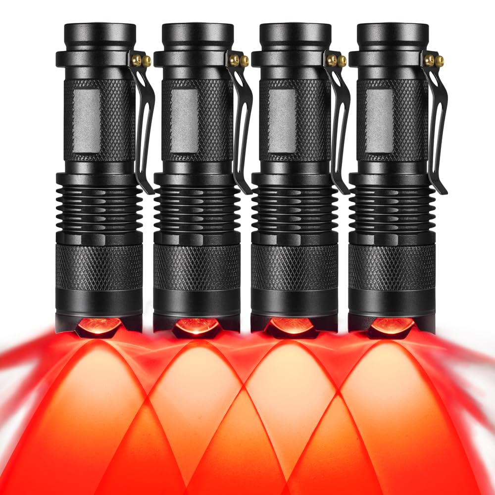 Raysoar 4 Pack Red Light Flashlight - 3 Modes, Aluminum, Ideal For Astronomy & Outdoor Activities, Sk68-Red Model