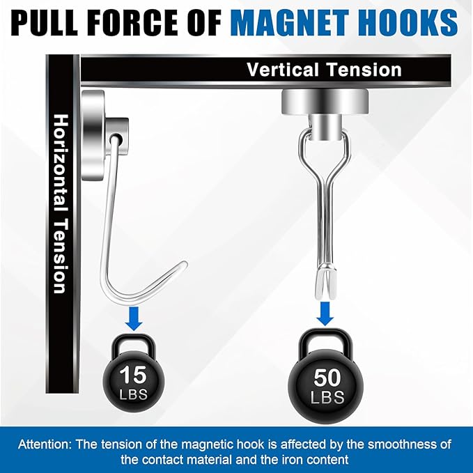 LOVIMAG Hooks, 50lbs+ Magnetic Magnet Hook 2025 Cruise Cabin Ship Essentials Heavy Duty Strong Refrigerator Fridge Hanging for Classroom Beach Vacation Kitchen Grills Home Mug Hanger (20 Pack), Silver