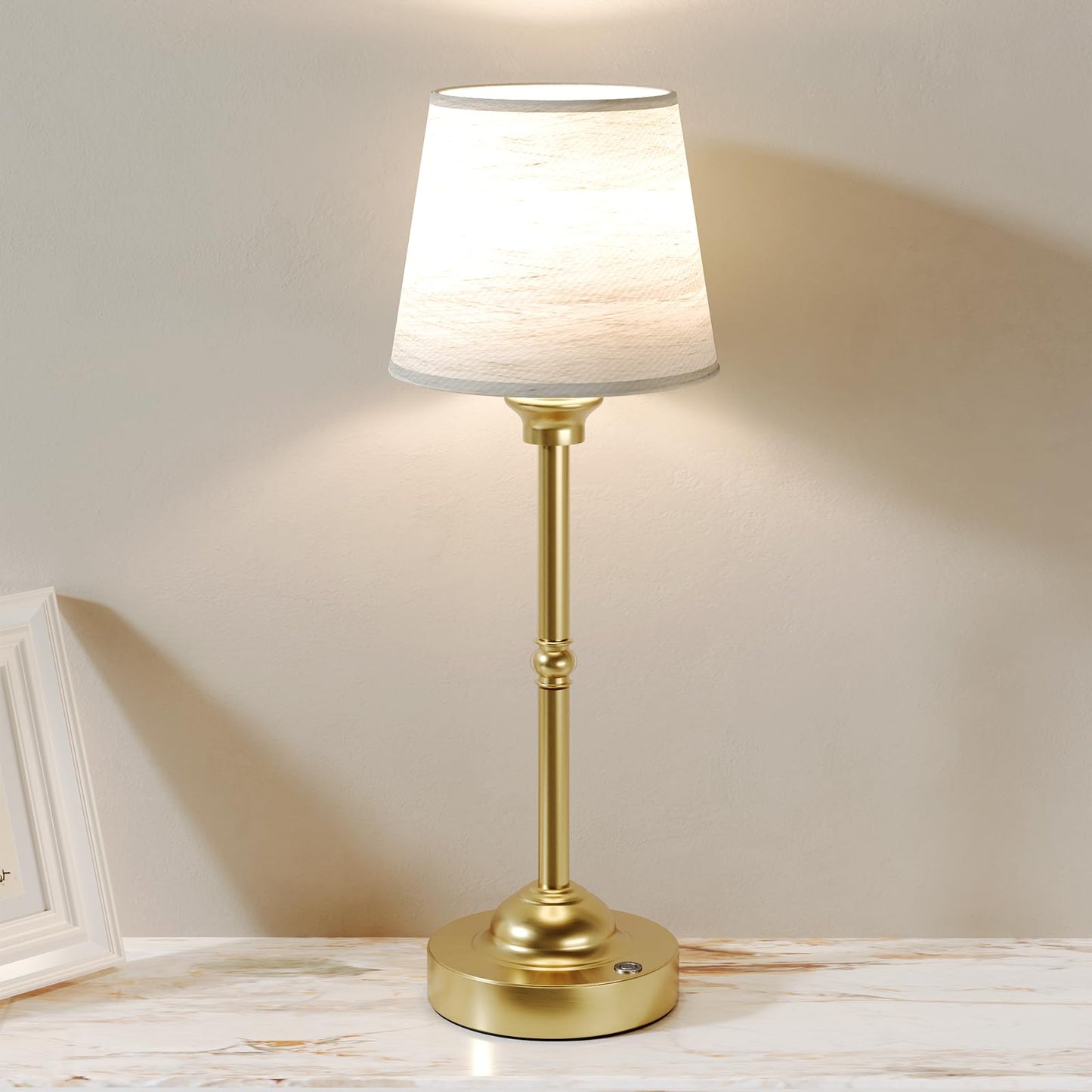 CHLORANTHUS Cordless Table Lamp, 6000mAh Rechargeable, Stepless Dimming, 2 Pack, Khaki, Fabric, Ideal for Bedroom and Camping