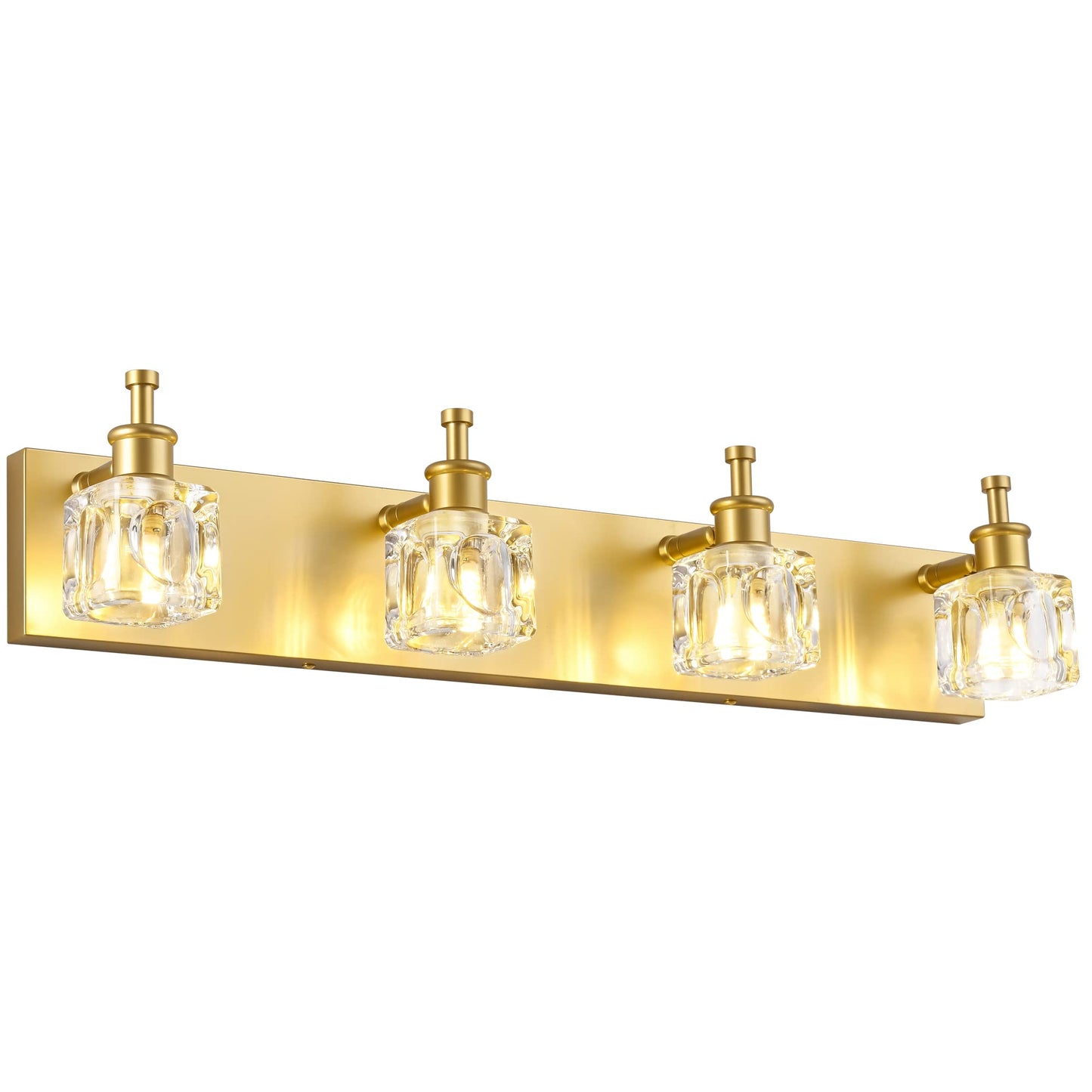 Presde Modern Crystal Bathroom Vanity Light - 4-Light Gold Fixture Over Mirror, Excludes Bulb, Model 476E546C-B841-4F4F-A519-Bb35D
