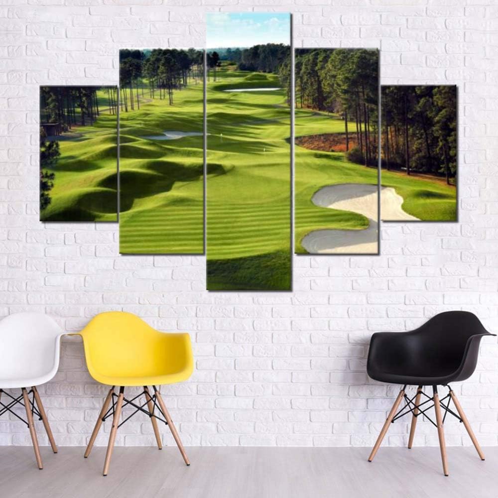 Wall Paintings for Living Room Golf Course Scenery Pictures Green Lawn Artwork HD Prints Multi Panel Canvas Wall Art Contemporary Home Decorations Giclee Framed Stretched Ready to Hang(60''Wx40''H)