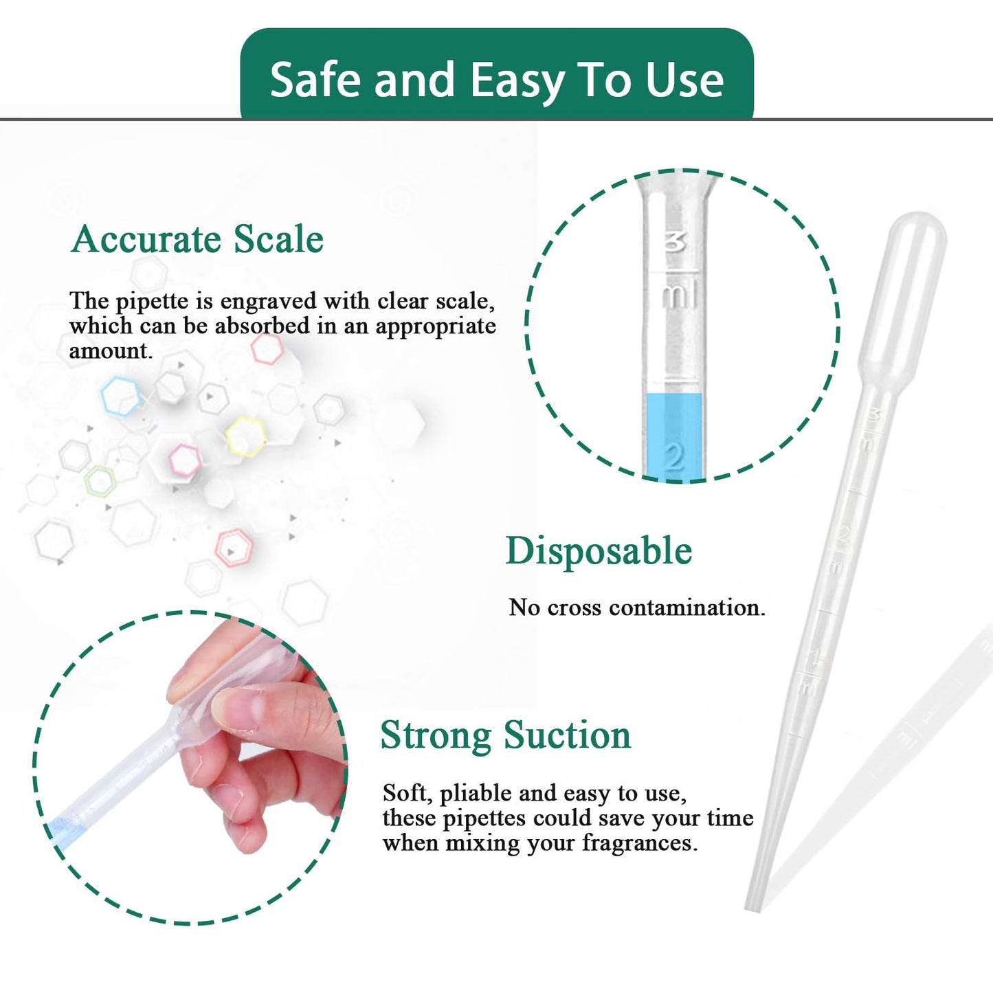 moveland 3ml Disposable Plastic Transfer Pipettes, Calibrated Dropper Suitable for Science Laboratory, DIY Art (300)