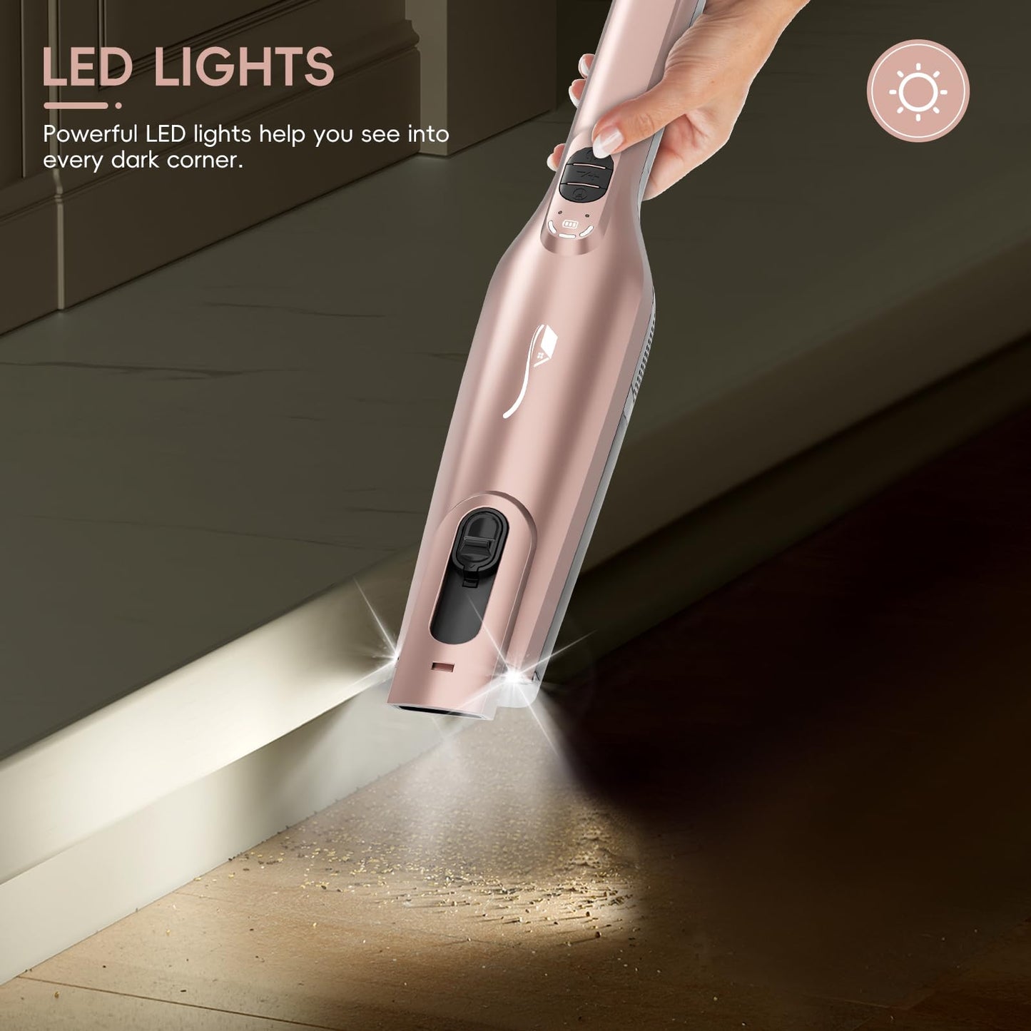 AYONTIN Rechargeable Handheld Vacuum, Lightweight Hand Vacuum Cordless, Powerful Suction, One-Touch Empty, LED Lights, Large Dust Cup for Home, Office, Car, Pet, Rose Gold