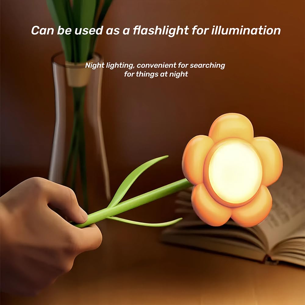 Magical Jd Birthday Gifts For Women Sunflower Flower Lamp Rechargeable Cordless Led Reading Light 3-Colour Infinitely Dimming Small Night Light For Festival Gifts For Mom Girlfriend Grandma (Yellow)