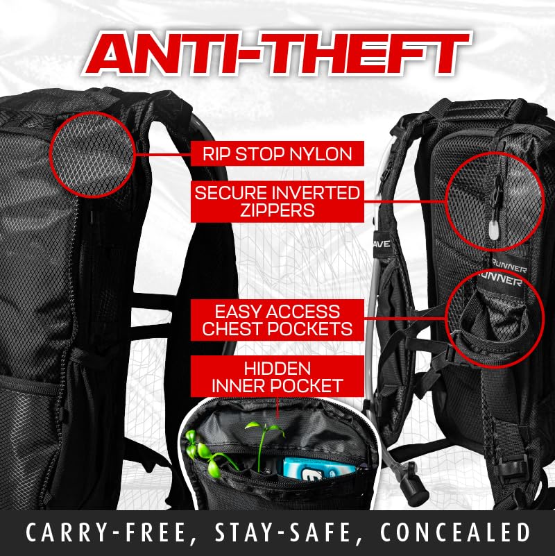 RAVERUNNER® Anti-Theft Hydration Backpack | Festival Approved Rave Backpack for Concert Goers, Leak-Free Festival Water Ba...