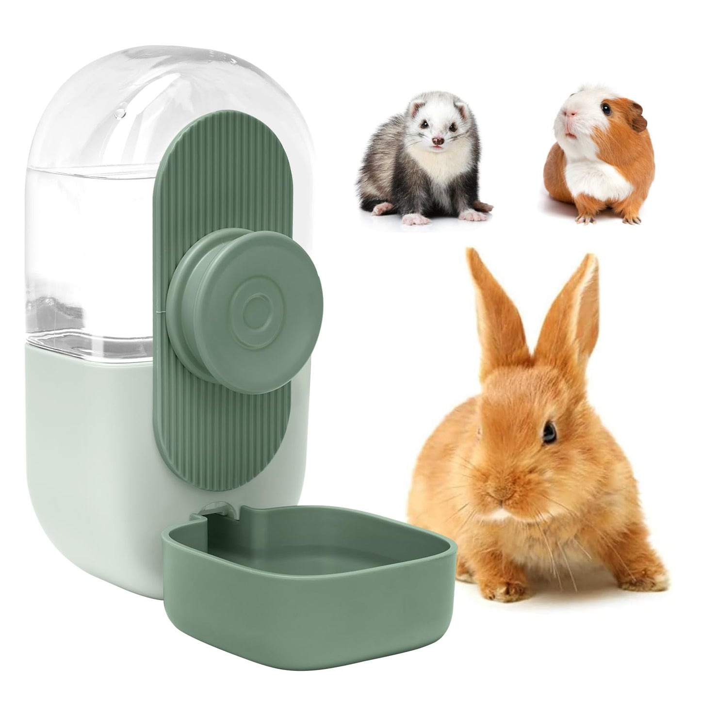 Kenond 28oz Hanging Automatic Rabbit Water Bottle, Guinea Pig Water Bottle No Drip, Gravity Water Dispenser for Cage, Suitable for Guinea Pig, Bunny, Hamsters and Other Small Animals(Green)