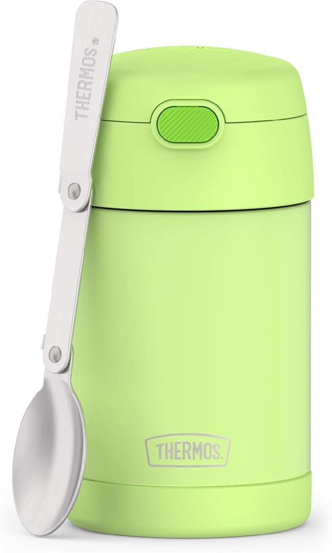 THERMOS FUNTAINER 16 Ounce Stainless Steel Vacuum Insulated Food Jar with Folding Spoon, Neon Lime