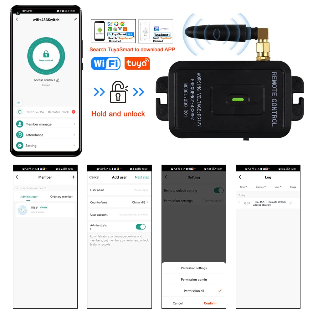 jasugKEY Premium Smart APP Unlocking Access Control System Kit, Simplified Wiring Door Lock Set, with Remote Controllers / 617lbs Magnetic Lock/DC 12V Power Adapter, Lock Delay Time Adjustable