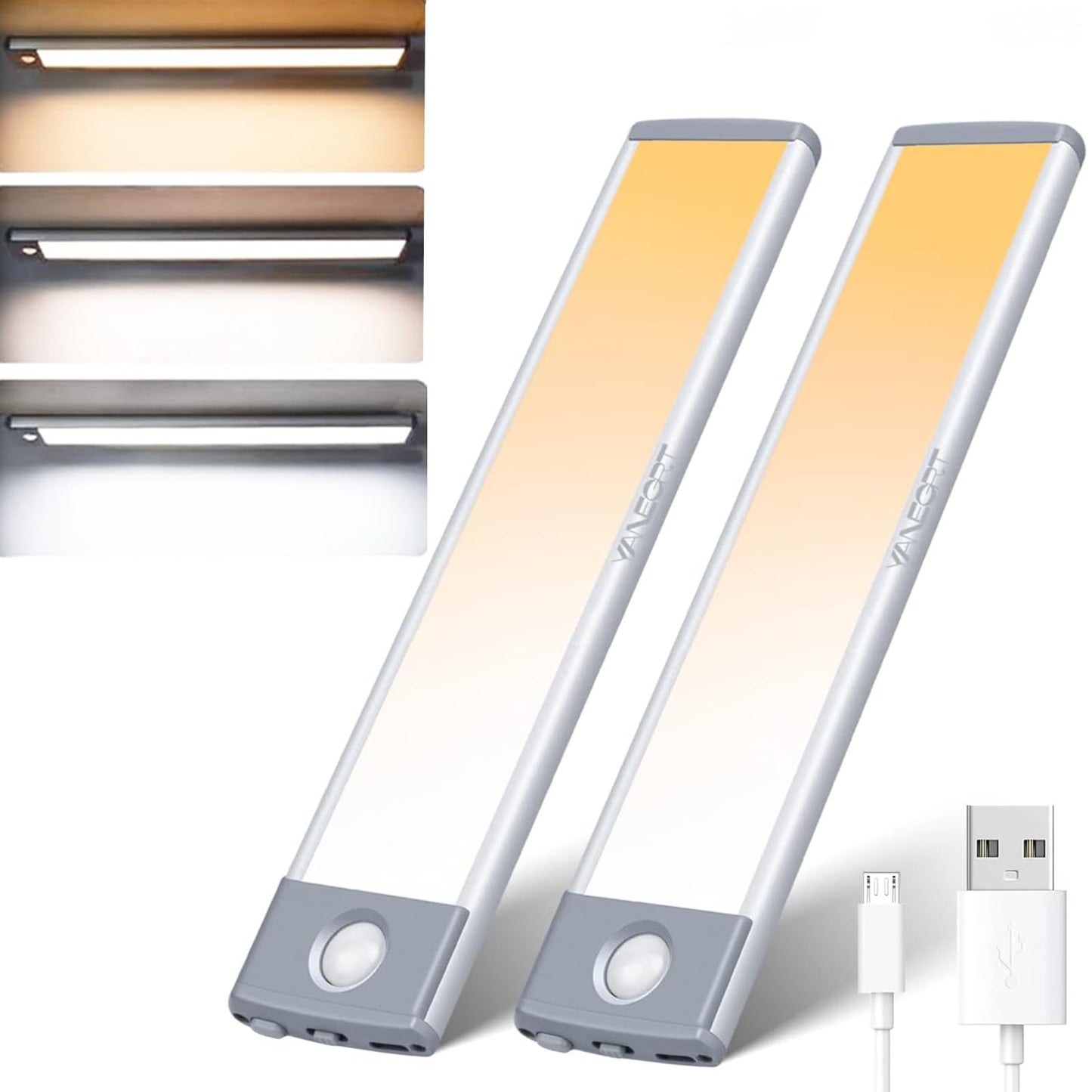 YANEGRT Under Cabinet Light - 35 LED Motion Sensor, Dimmable, Rechargeable, 2 Pack, Warm/Natural/Bright White, Model YZ-352