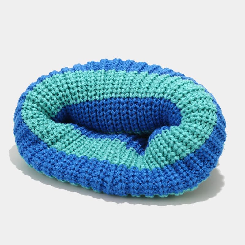 Striped Cat Ear Hat Cute Beanie Hat Knit Cap Warm Skull Cap Crochet Hat for Men and Women (Black White)