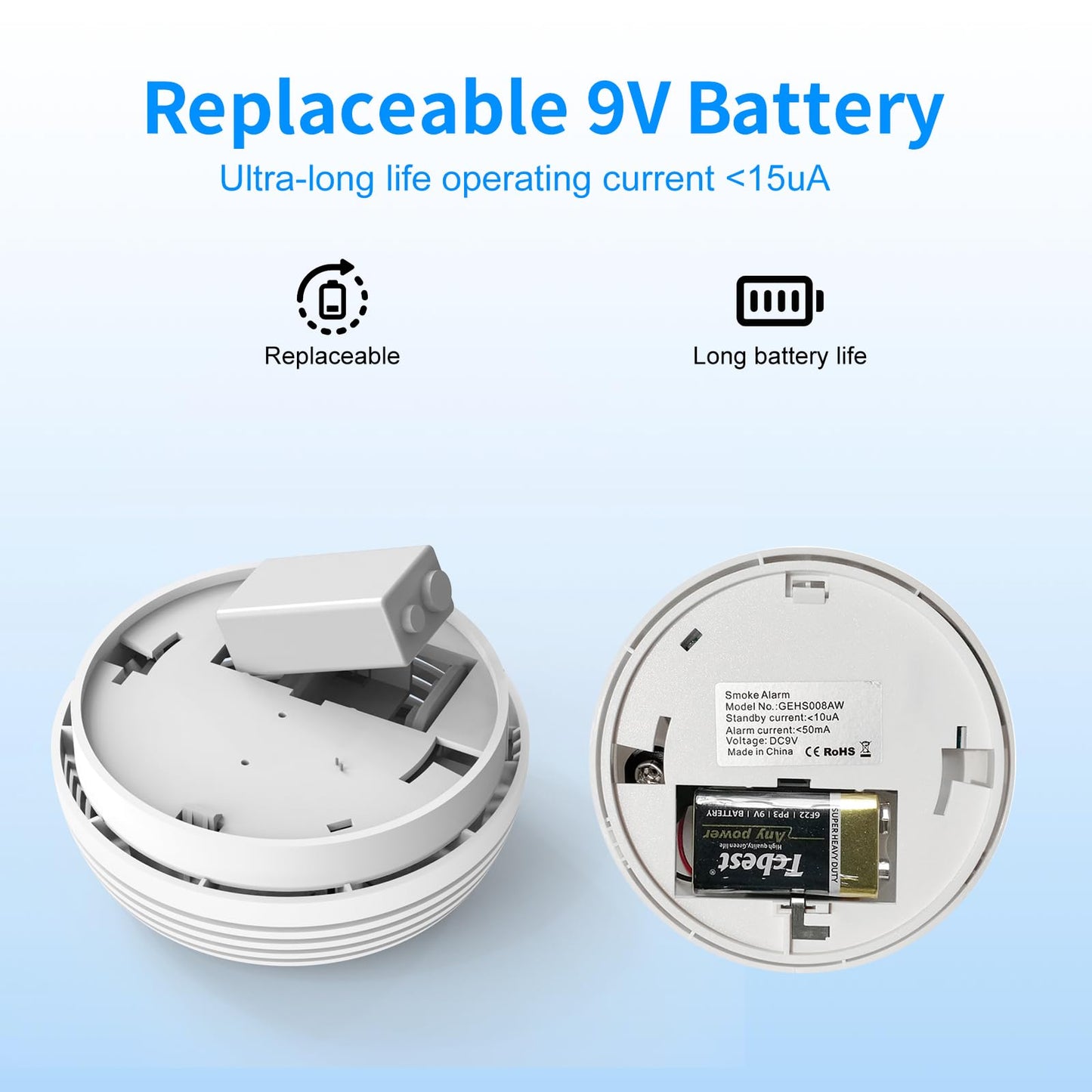 3 Pack Smoke Detector, Photoelectric Sensor Battery-powered Fire Smoke Alarm, LED warning light 85 dB alarm sound, low battery warning, mute and test buttons, suitable for living rooms, bedrooms, etc.