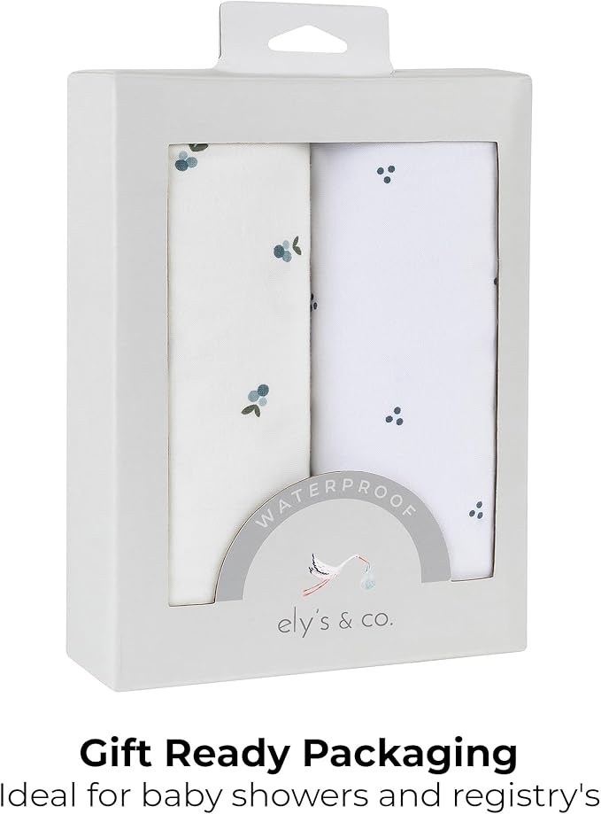 Ely's & Co. Patent Pending Waterproof Changing Pad Cover Sheets, 100% Cotton with Waterproof Lining – 2 Pack Fitted Cradle Sheet Set, Berry and Cluster Dot (Blue) 34” x 17”