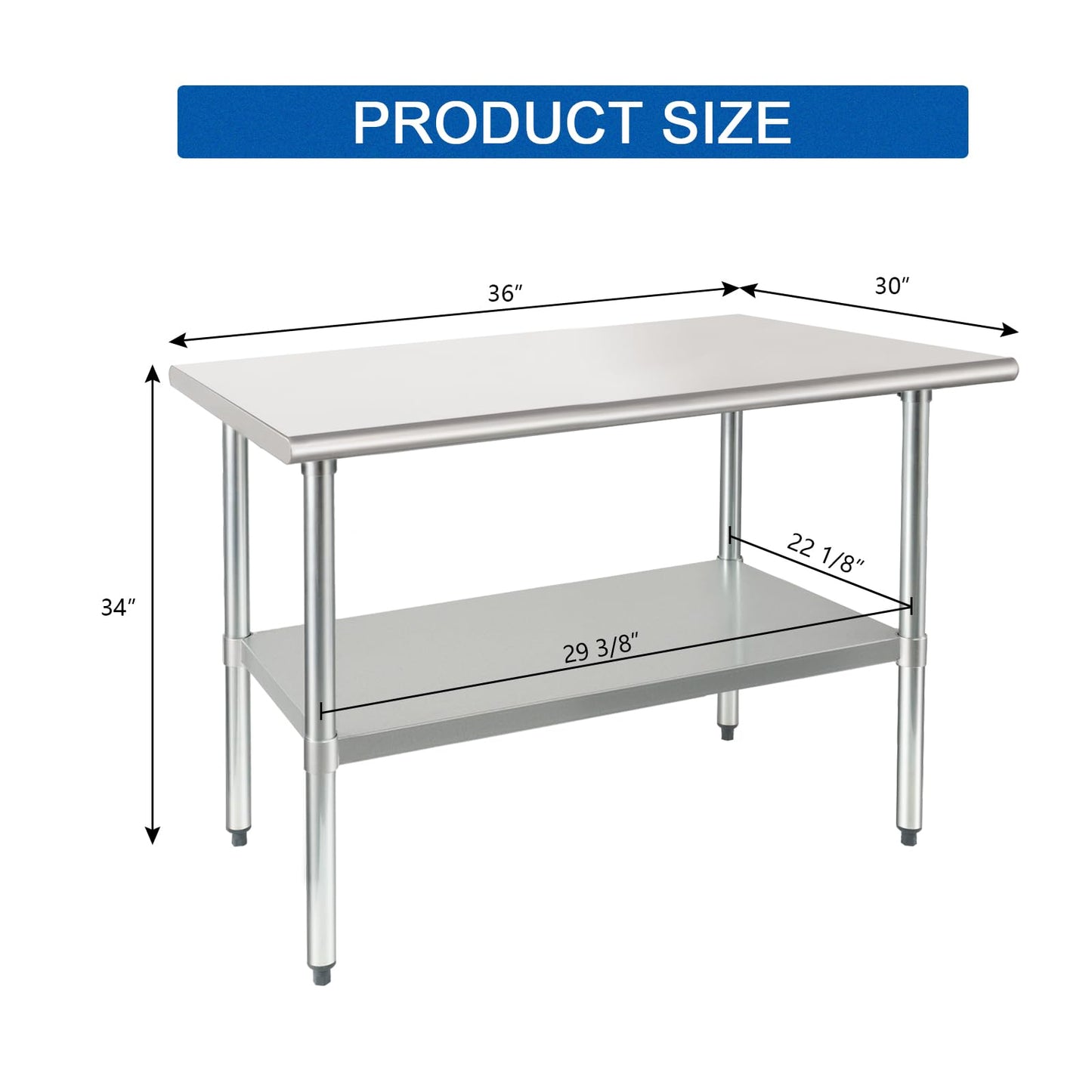 HARDURA Stainless Steel Table 30X36 Inches with Undershelf and Galvanized Legs NSF Heavy Duty Commercial Metel Table for Food Prep