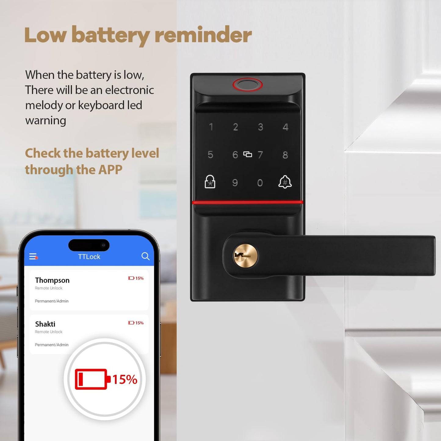 Bamberg Keypad Smart Door Lock with Handle: Keyless Entry Deadbolt - Fingerprint & Keypad Door Lock for Front Door - Key & IC Card Access - Remote Control via APP - Secure Smart Lock
