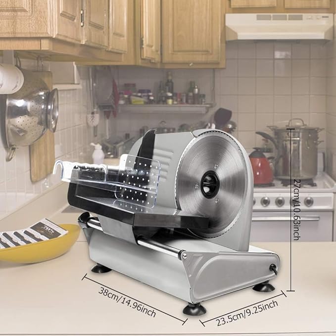ROVSUN Meat Slicer, 7.5 inch 150W Electric Deli Slicer Machine with Stainless Steel Blade, Frozen Food Slicer with Adjustable Thickness(0-15mm), Easy to Clean for Meat, Cheese, Bread