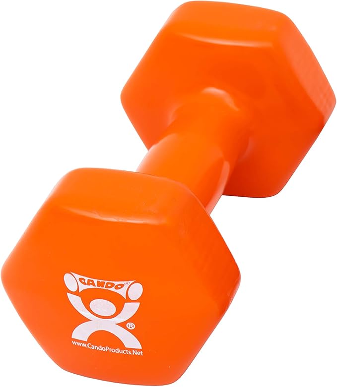 CanDo Vinyl Coated Dumbbell Orange 10 lb Single 1pc Handheld Weight for Muscle Training and Workouts, Color Coded Anti-Rol...