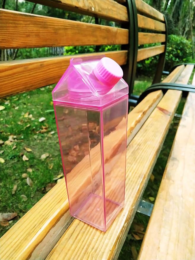 Jinberry 500ml/17Oz Cute Leakproof Milk Carton Water Bottle Portable Drinkware for Outdoor Climbing Tour or Camping