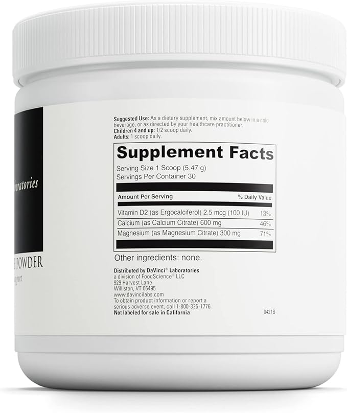 DaVinci Labs Cal-Mag Citrate Powder - Supports Bone Health* - Dietary Supplement with Vitamin D2, Magnesium & Calcium - Vegetarian - Gluten-Free - 30 Servings