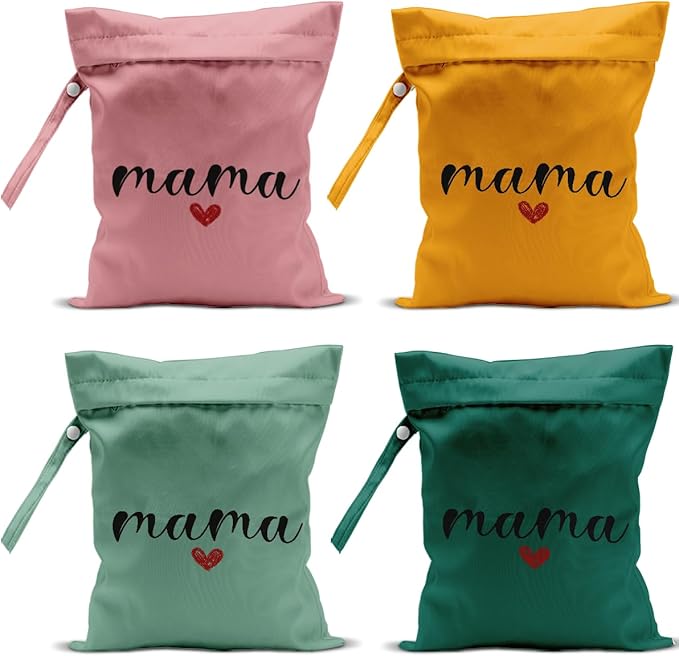 Gifts for New Mom, Mama New Mom Gifts 4 Pack Cute Wet Bag Waterproof Reusable Wet Dry Bag for Swimsuit Clothes Diaper Travel Beach Pool Yoga Toiletries Cruises Birthday Camping Postpartum Christmas