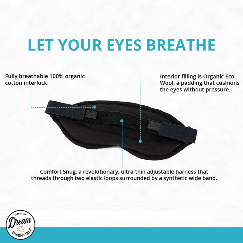 Dream Essentials® Natura Organic Cotton Sleep Mask (Midnight Black) Made in The USA