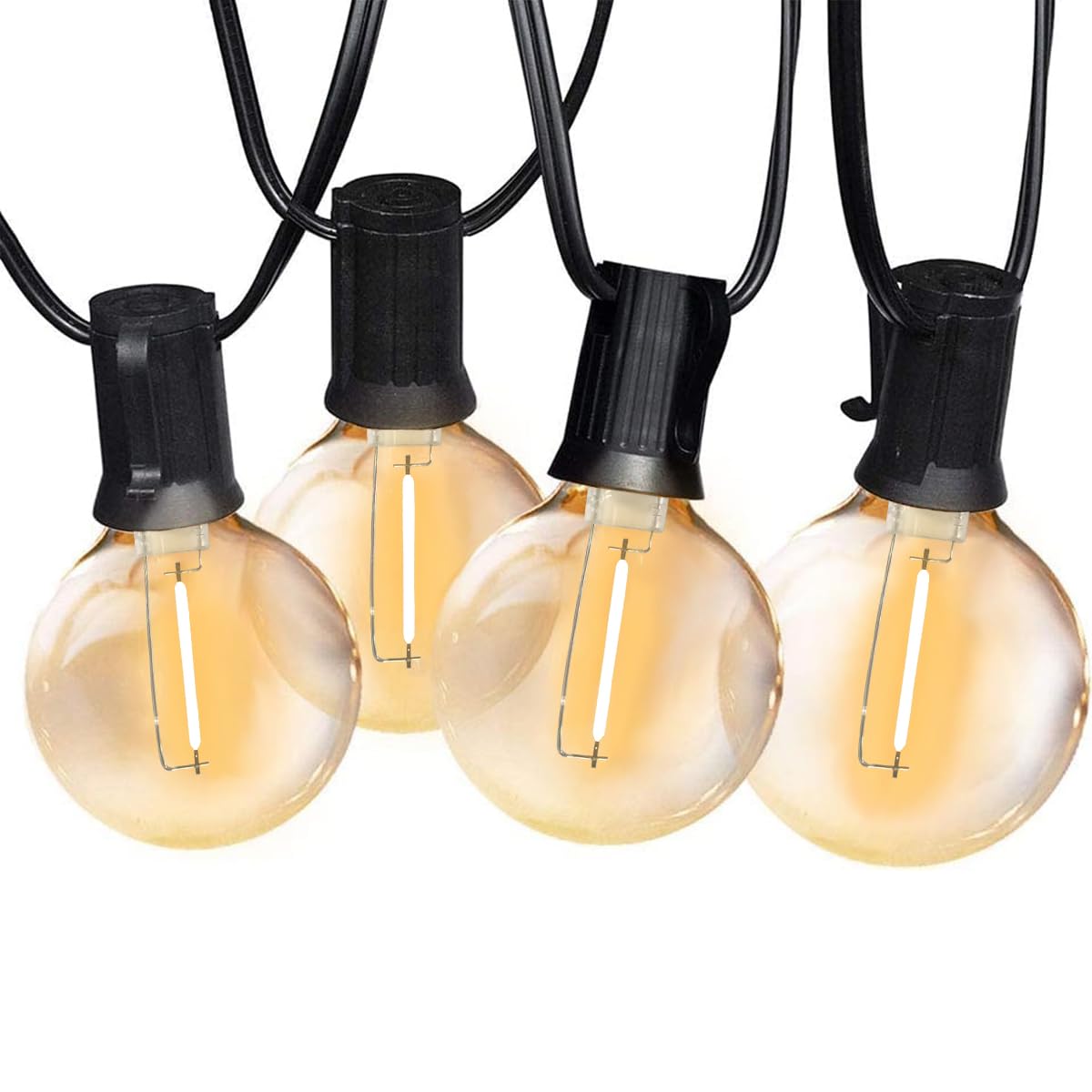 SUNTHIN Outdoor String Lights, 48FT Waterproof Patio Lights with 25 G40 LED Bulbs, Black Shatterproof for Backyard, Porch, Party, Garden