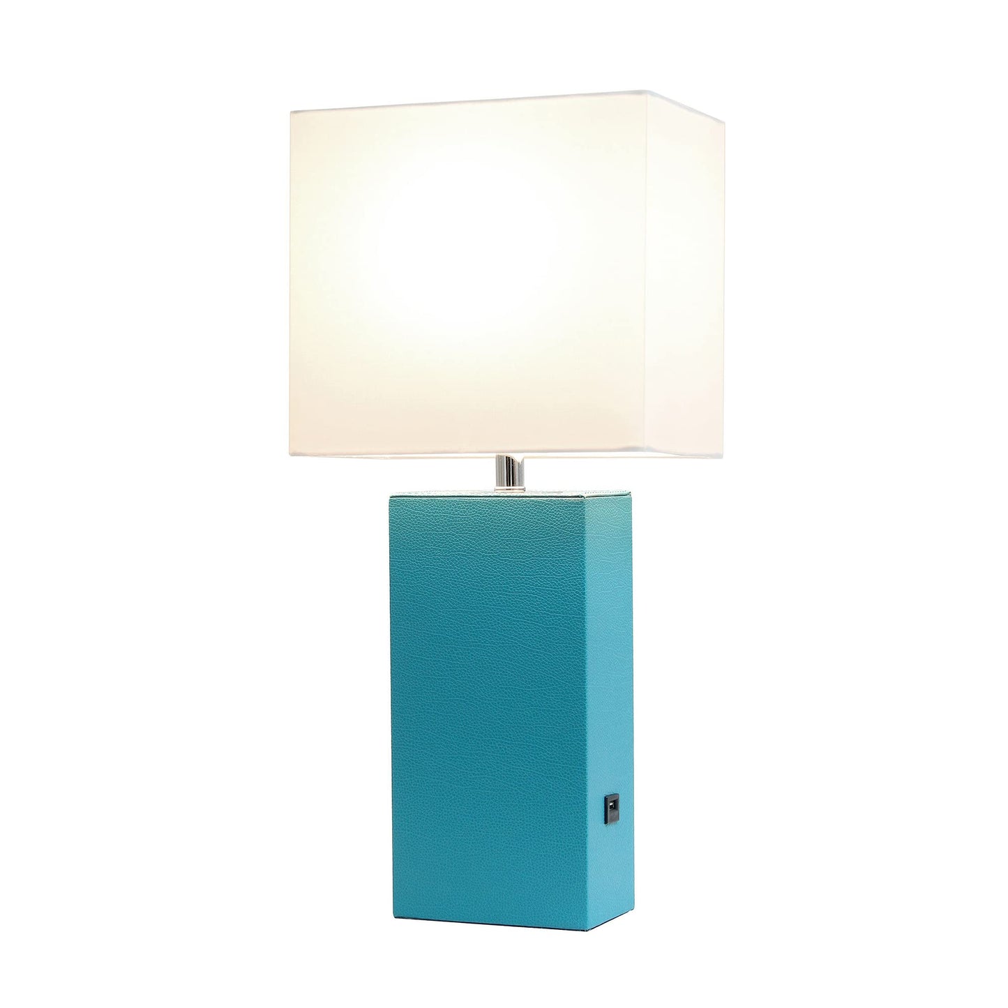 LALIA HOME Bedside Table Lamp with USB Charging Port, Modern Design, Teal, Leather Base, Model LHT-3012