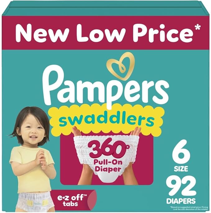 Pampers Diapers - Swaddlers 360° - Size 6, 72 Count, up to 100% Leakproof Comfy Dry Fit, Designed for Easy Changes, Pull On Baby Diaper (Packaging May Vary)