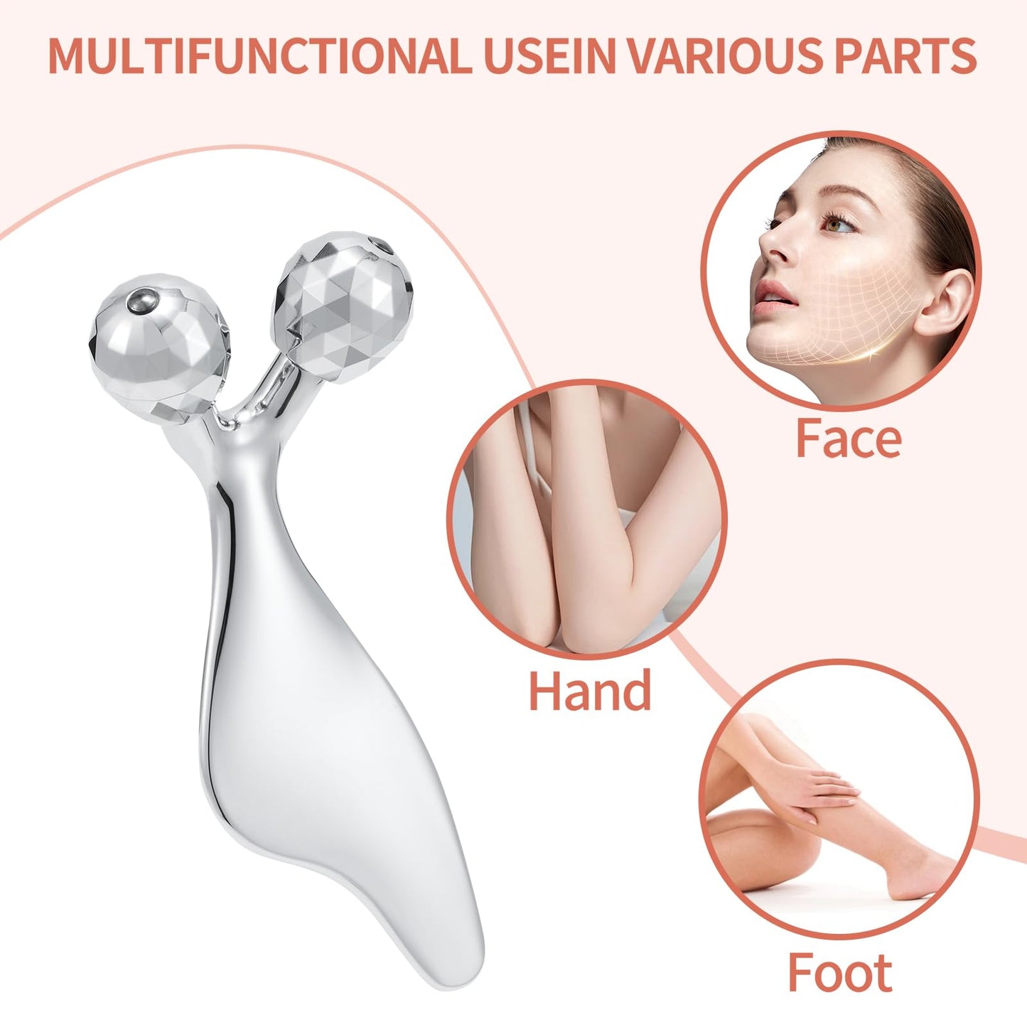 3D Metal Facial Roller Massager- Improves Complexion & Remove Eye Wrinkles, Face Massage Tool - Skin Tightening & Toning, Gua Sh