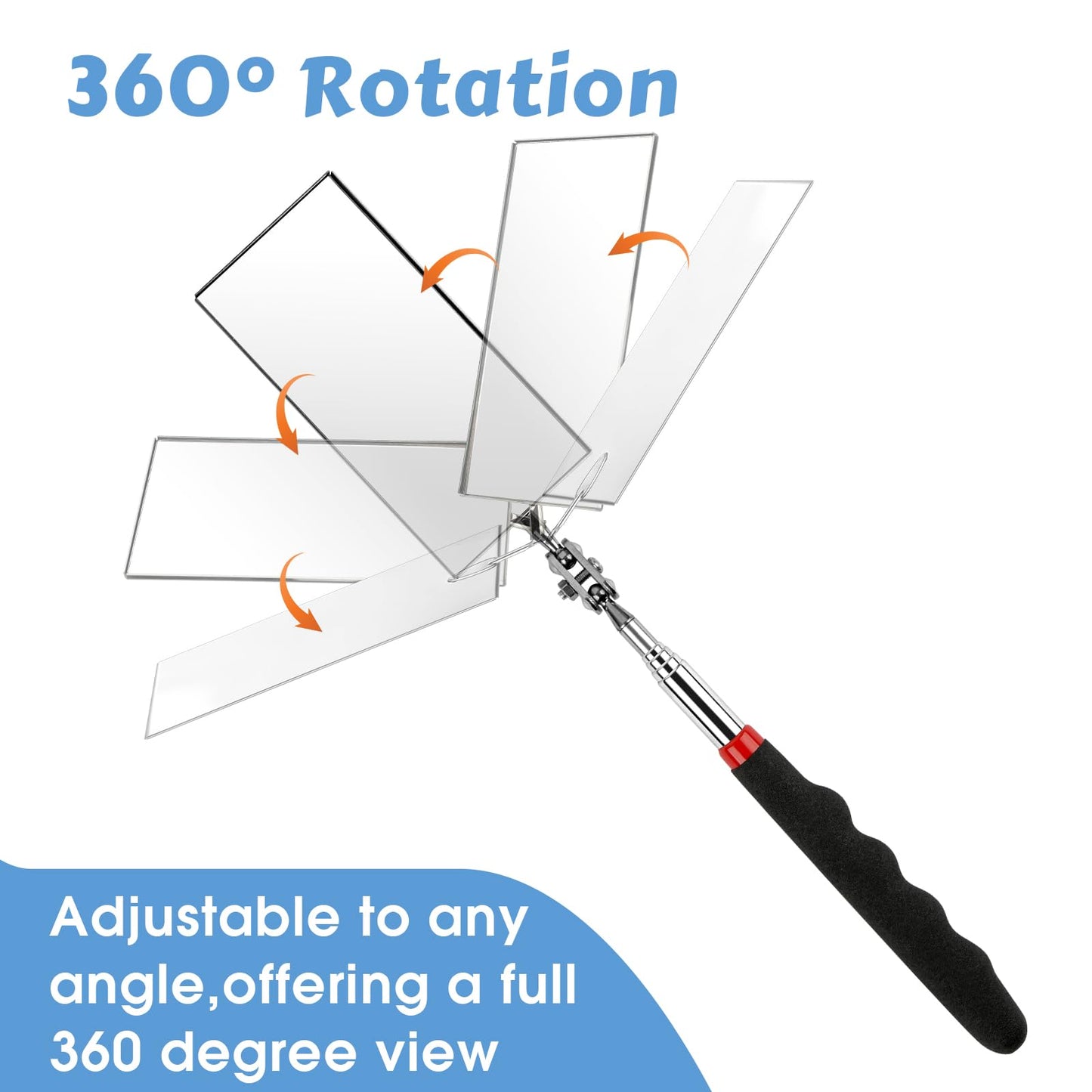 2 Pieces Telescoping Inspection Mirror, 360° Swivel Extendable Mechanic Automotive Mirrors Tools, Rectangular Round Mirror on a Stick for Mechanics, Automotive Repair, Contractors, Home Inspection