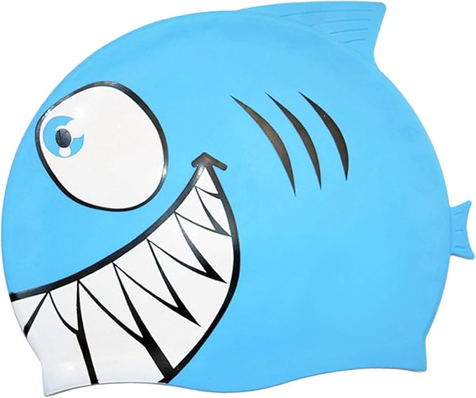 Lljsszr Fish Shape Swim Cap Swimwear Hat Cute Off Swimming Hat Swim Gear for Children Teens Boys Girls, Blue