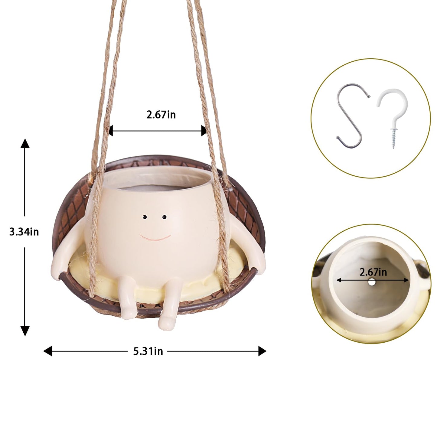 UMESONG Hanging Swing Chair Planter Pot Smiley Face Planter for Indoor Outdoor Plant Cute Head Resin Flower Pots for String of Pearls Plant Live Unique Gift IdeaI for Mother Day, Christmas (Large)