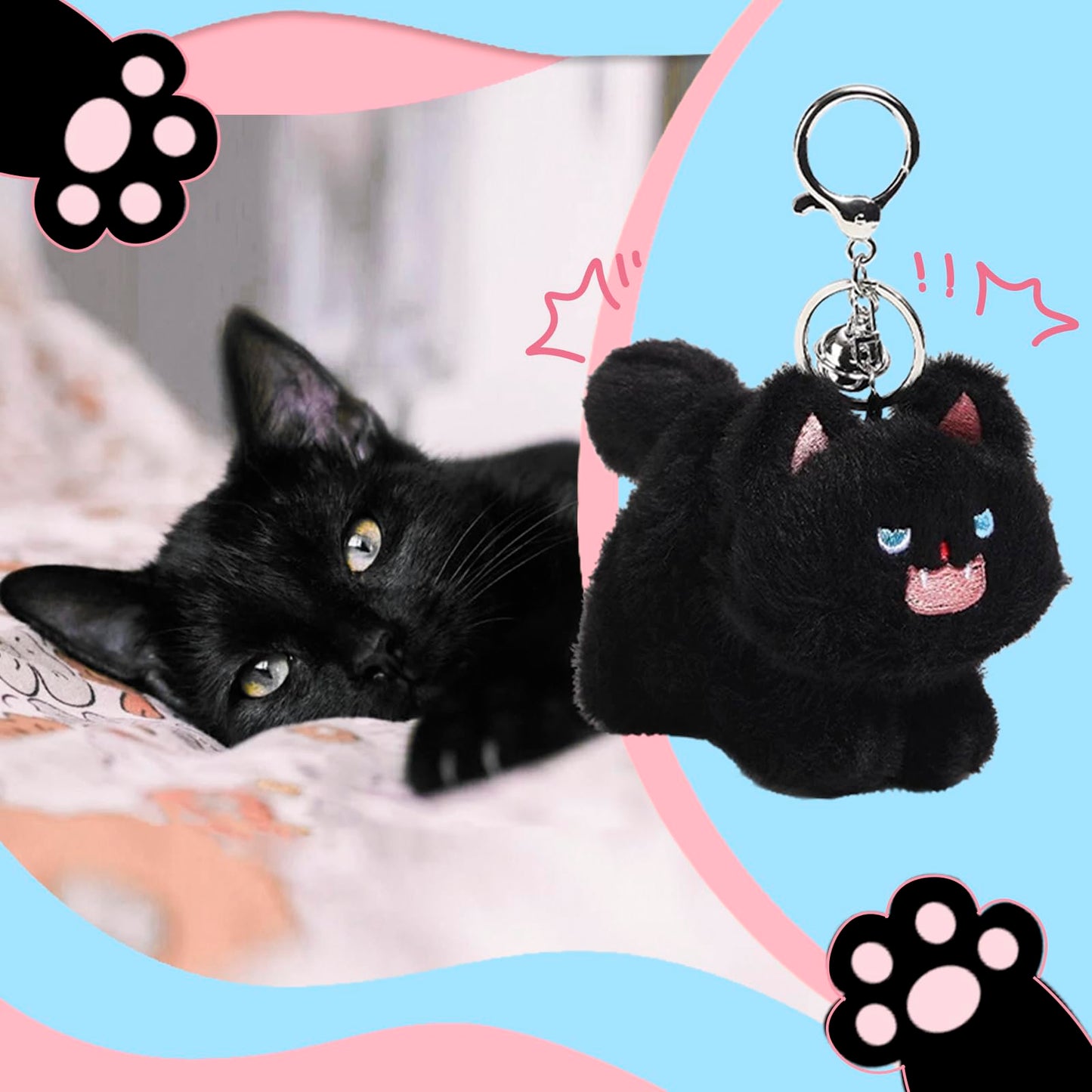 Cat Keychain Plush Black Cat Gifts Cute Keychains for Women Cat Lovers Gifts For Women Kawaii Cat Mom Backpack Accessories Bag Charms Halloween Keychain Christmas Gifts For Cat Lovers Kawaii Stuff