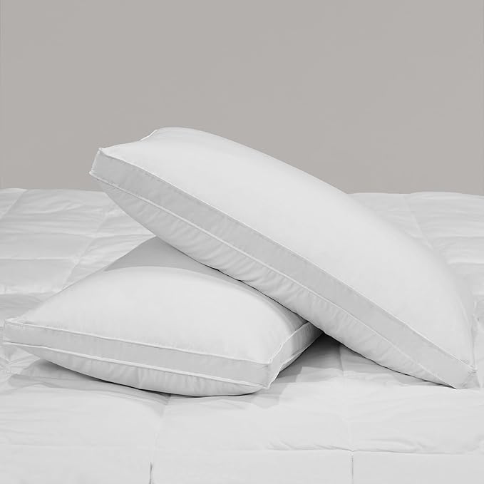 Feather Pillows Standard Size Set of 2,100% Cotton Shell Goose Down Pillow,Feather Down Bed Pillow, White Hotel Pillow (Standard)