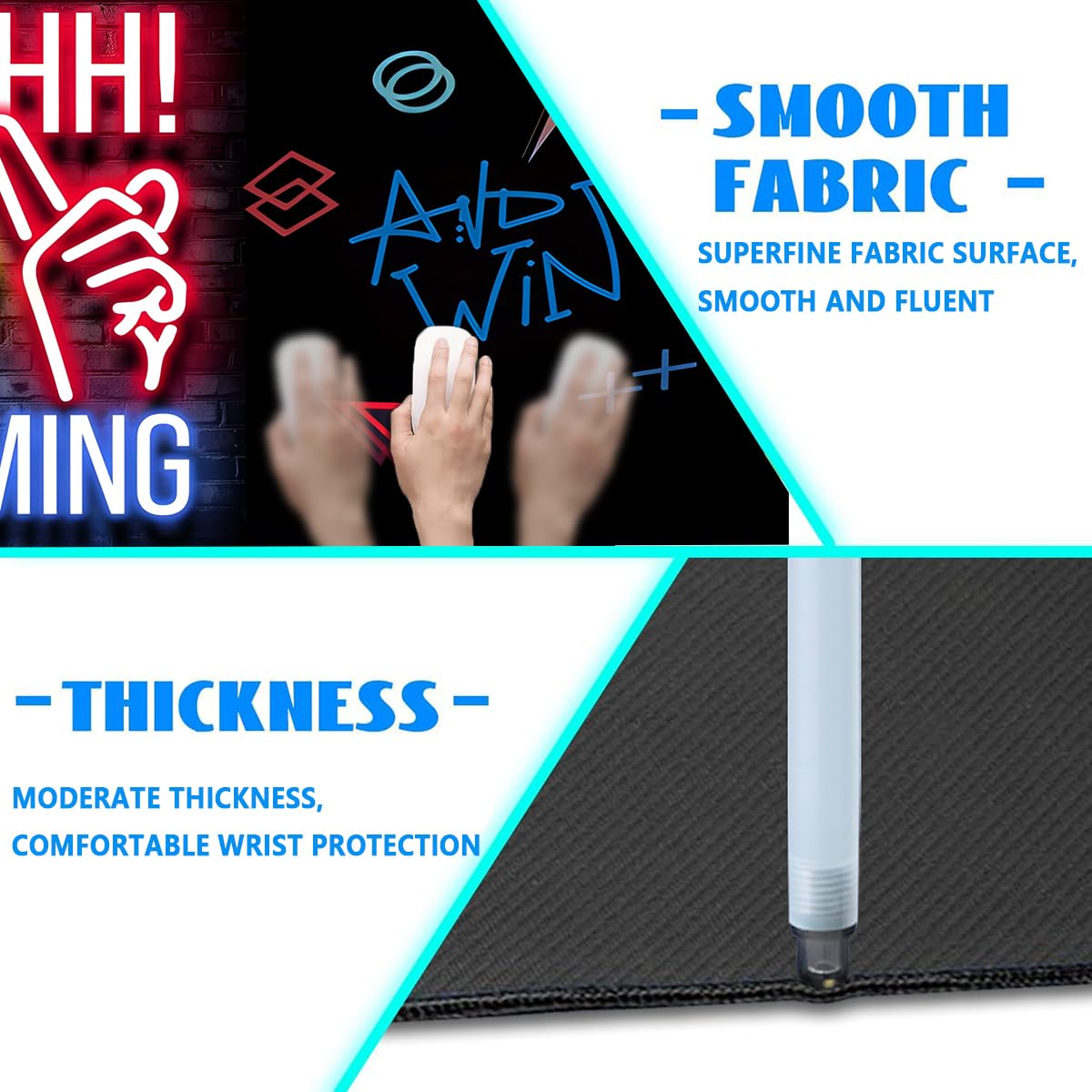 Mouse Pad 80x30cm Gaming Mouse Pad Extended Large Computer Keyboard Mouse Mat Desk Pad with Soft Smooth Surface and Anti-Slip Rubber Base Gaming Mats for Desk Gamer Office Home (Game-E)