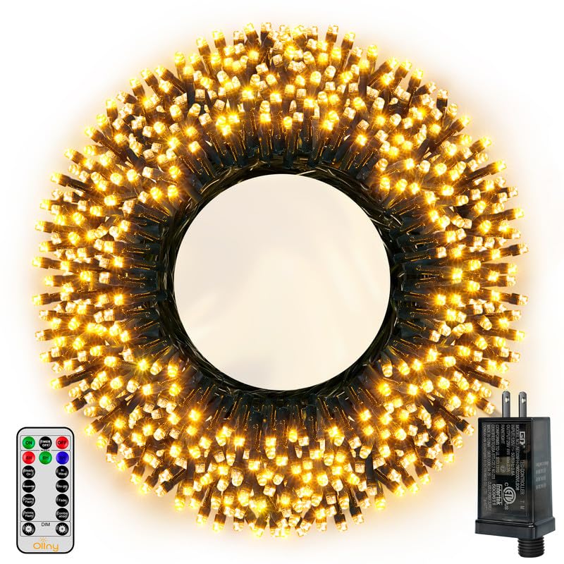 Ollny 500Led Christmas Lights, 164Ft Warm White Outdoor Tree Lights, Ip44 Waterproof, 8 Modes With Remote Timer, Model Hg-29V500C