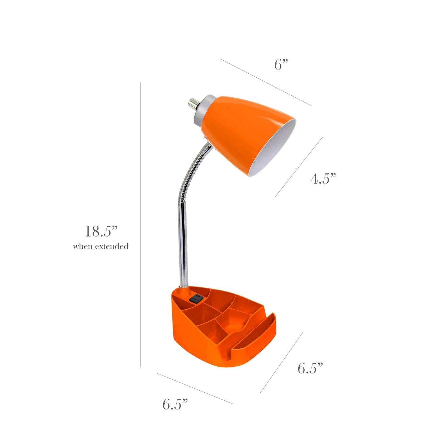 Simple Designs Gooseneck Desk Lamp with iPad Stand and Charging Outlet, 18.5in, Orange, Model LD1094-ORG, Plastic