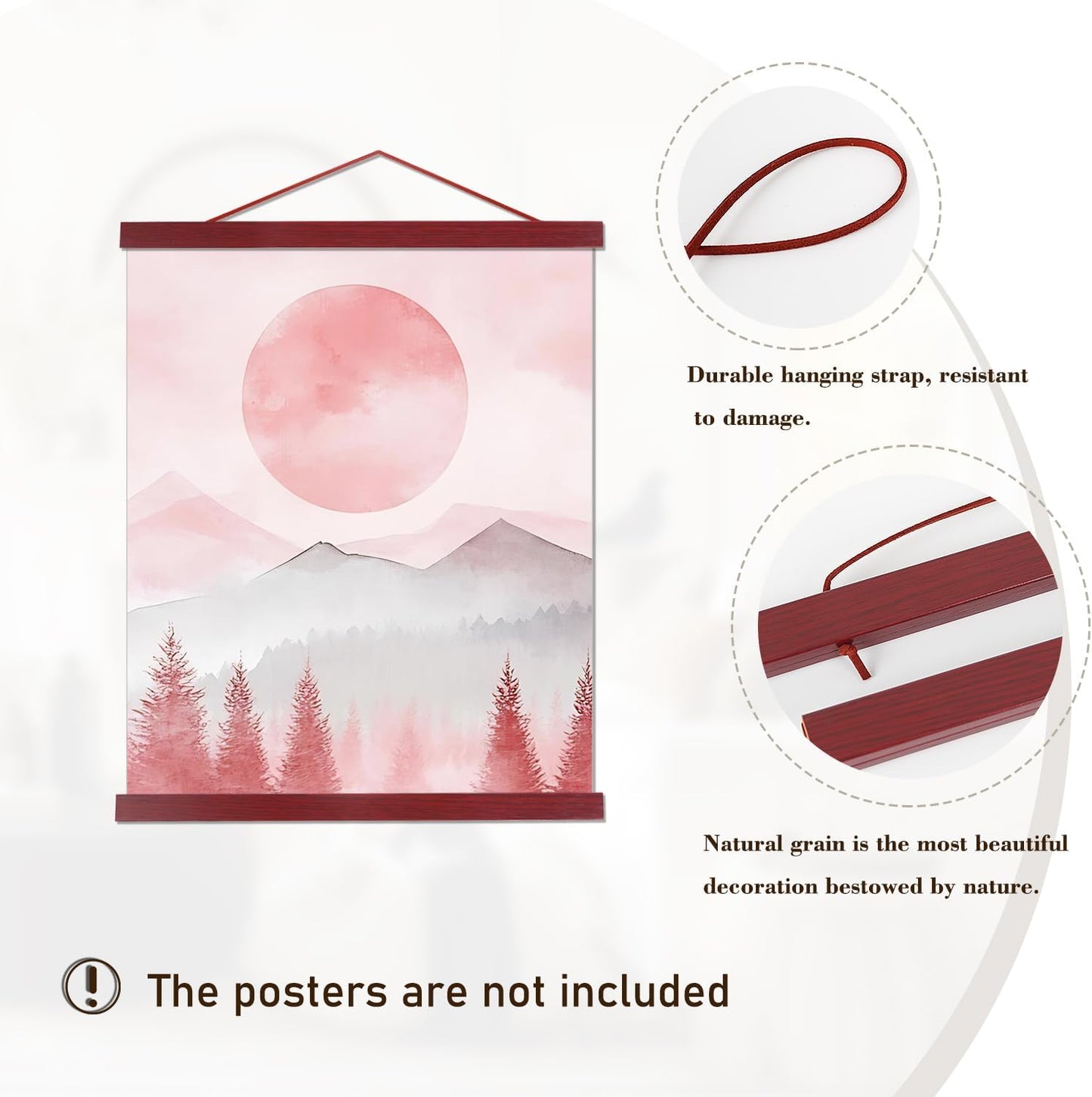 Artmag Magnetic Poster Hanger Frame, 12x18 12x16 12x24 Light Wood Wooden Magnet Canvas Artwork Print Poster Hangers Frames Hanging Kit (Mahogany, 12")